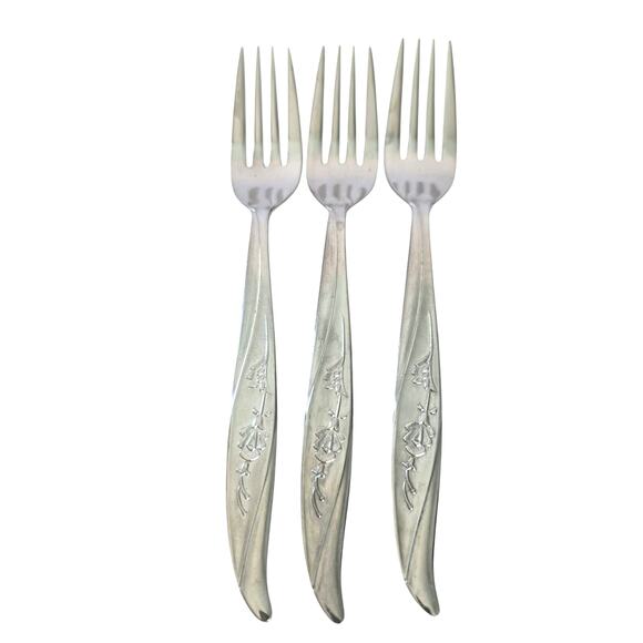 Castle Court RoseGlow 3 Dinner Forks Stainless Steel Japan Vintage Mid Century - Picture 1 of 7